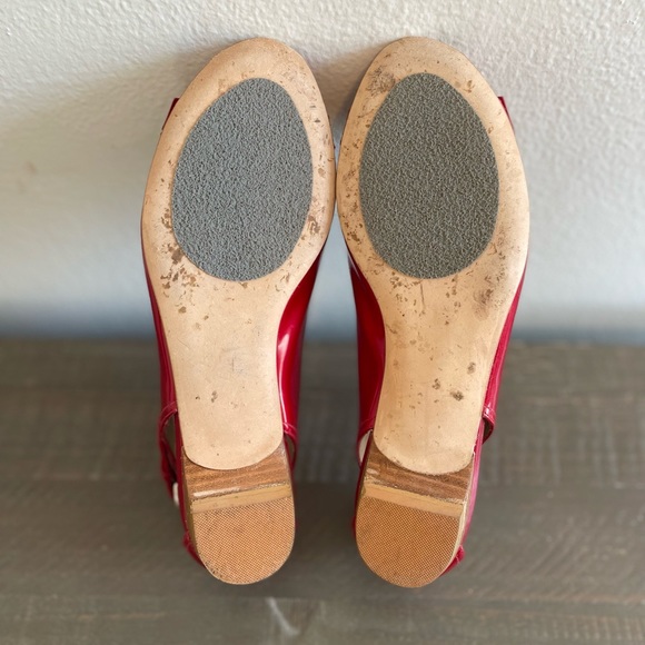 Stuart Weitzman Red Patent Leather Peep Toe Flats Size 8.5 with box. - Picture 6 of 9